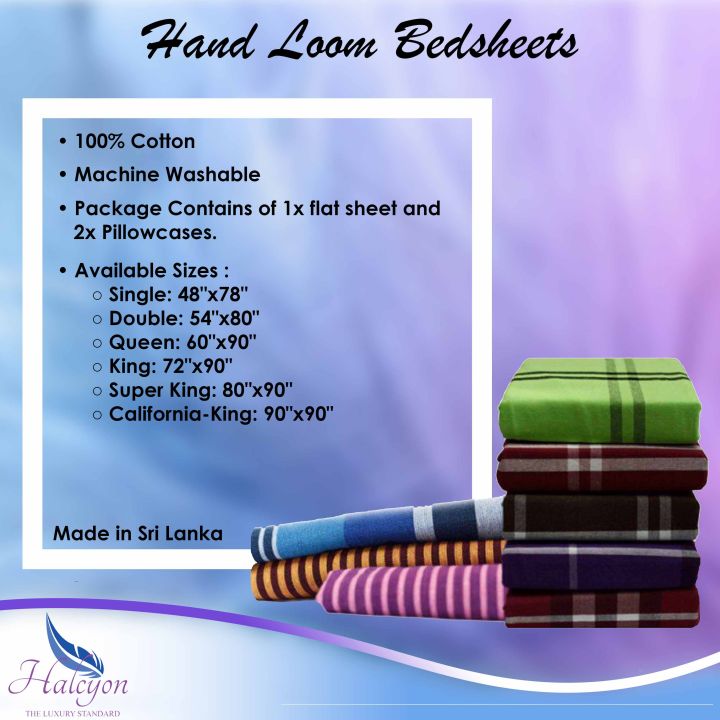 Halcyon%20100%25%20Cotton%20Handloom%20Bed%20Sheets%20With%20Pillow%20Case%20Pack%20(160%20-%20180GSM)%20-%20Super%20King%20XL%20(90"x90")%20-%20Image%203