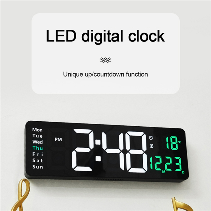 Large Digital Wall Clock Remote Control Temp Date Week Display Power ...