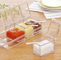 4in1 Transparent Crystal Seasoning Box with Spoon and Tray Acrylic Spice Rack Storage Condiment Jars. 