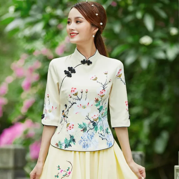 Spring%20and%20Summer%20New%20Slim%20Fit%20Republic%20of%20China%20Style%20Retro%20Girl%20Half%20Sleeve%20Top%20Style%20Chinese%20Dress%20Cheongsam%20Two-Piece%20Suit%20Tea%20Clothes%20-%20Image%208
