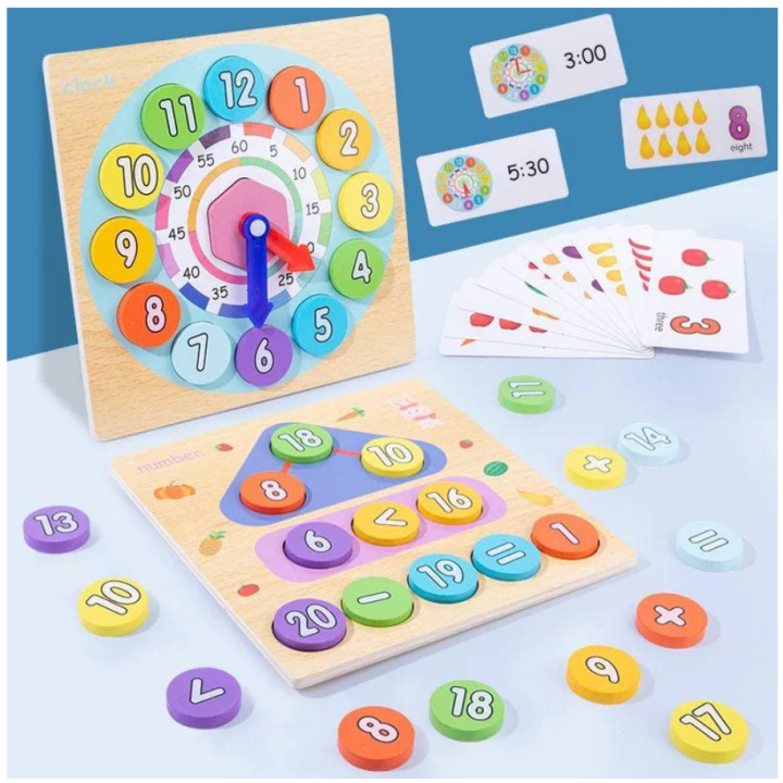 Wooden clock and numbers learning nursery kids learning | Daraz.lk