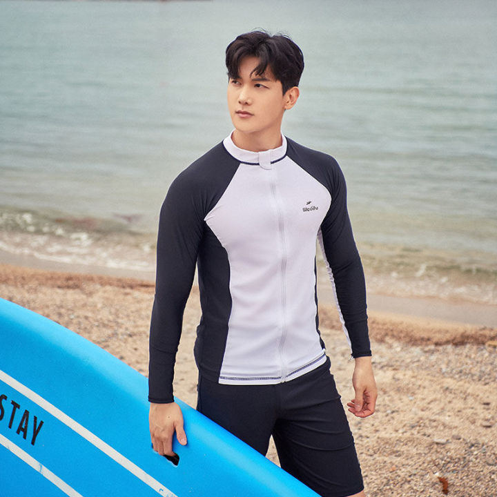 New Swimsuit Couple Long-Sleeve Zipper Diving Suit Men's Surfing Conservatively Thin Boxer Student Long Sleeve Hot Spring Swimsuit
