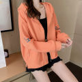 Yfashion Women Cotton Letter Embroidered Hooded Sweatshirt Loose Long Sleeve Zipper Cardigan Jacket color. 