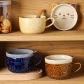 Creative Ceramic Coffee Mugs with Lid Cute Cat Porcelain Cup Family Breakfast Milk Juice Cup Beverage(Yellow). 