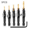 DASI New 4/5pcs Countersink Drill Woodworking Drill Bit Set 1/4 Hexagon Drilling Pilot Holes For Screw Woodworking Hole Opener Set. 