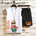 Summer New Sports Vest Men's Fashion Vest Outer WearinsLoose Waistcoat Anime Print SleevelessTT-shirt Set. 