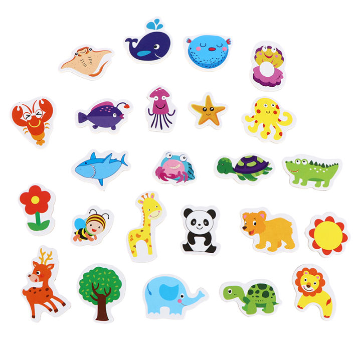 12Pcs Mix Ocean Animals Wooden Fridge Magnet Creative Cartoon 3D Stickers Toys