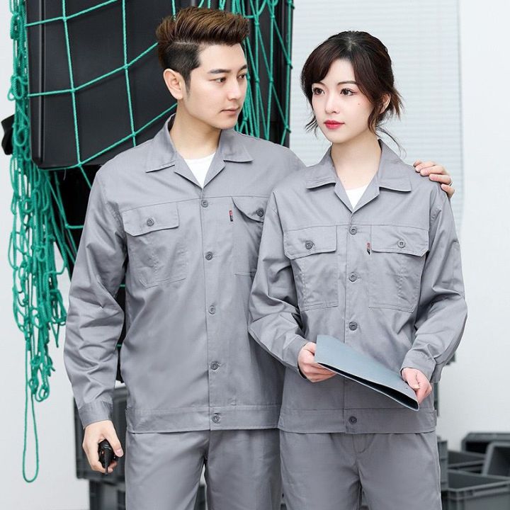 Summer Work Clothes Outfit Top Men's and Women's Long Short Sleeve Thin Breathable Sweat Absorbing Wear-Resistant Labor Protective Clothing Factory Garage Work Suit