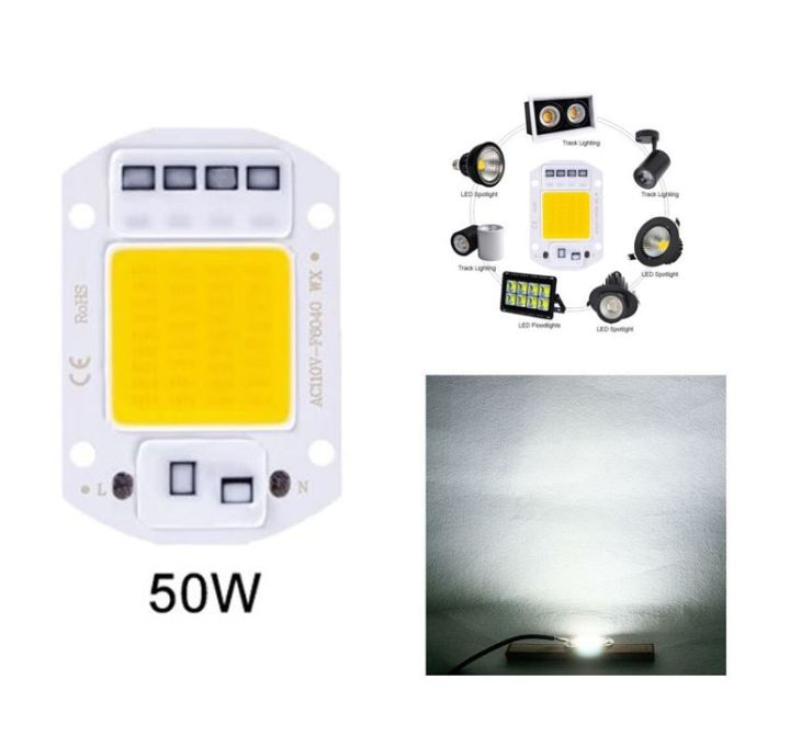 50W COB Flasher Flood Light Cold White LED Chip AC 220V Smart COB Lamp Bead No Need Driver for Flood Light Spotlight Outdoor Chip Lamp DIY Lighting Kit