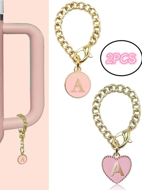 New%202pcs%20Letter%20Charm%20Accessories%20Pink%20Heart%20Shaped%20Personalized%20Name%20Id%20Handle%20Initial%20Charms%20Tag%20For%20Stanley%20Cup%20Tumbler%20-%20Image%202