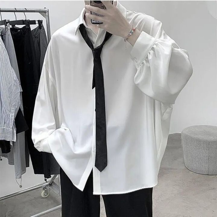 Black%20Long-sleeved%20Shirts%20Men%20Korean%20Comfortable%20Blouses%20Casual%20Loose%20Single%20Breasted%20Shirt%20With%20Tie%20-%20Image%203