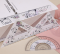 4 in 1 Cute Cartoon Ruler Stationery Set Multifunctional Combination Ruler Ruler Triangle Protractor Drawing. 