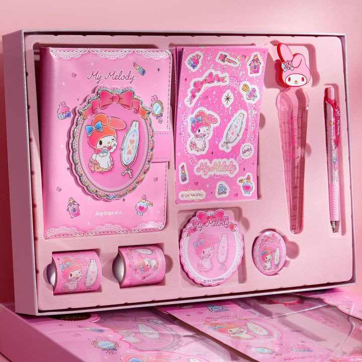 Sanrio Kuromi Stationery Set My Melody Cinnamoroll Pas Notepad Mini Notebook Signature Pen Students Supplies Kids Gift
