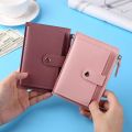 Women PU Leather Short Pocket Buckle Zipper Wallet / Korean Mini Plain Color Flap Trend Purse / Multi-card High Capacity Card Holder. 