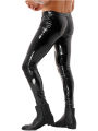 #S-4XL Mens Wet Look Patent Leather Leggings Two-way Zippehappyr Tight Long Trousers Skinny Pants Clubwear Latex Leggings. 