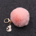Cute Pompom Cat Key Chain Fluffy Fur Key Ring Bag Car Trinket Female Party Gift. 