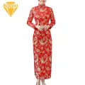 Semi-stand Collar Cheongsam Vintage Floral Print Chinese Qipao Cheongsam Maxi Dress Stand Collar Long S ve Ankle Length Traditional Style for Women Women Retro Cheongsam Dress. 