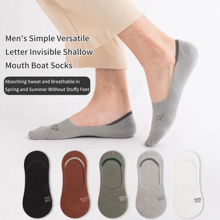 【WEJA】5 Pair Men Is Spring Summer Alphabet Slogan Popular Fashion Trend Comfortable College Prevent Heel Drop Wind Boat Weekend Socks