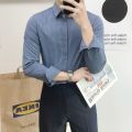Dongdaemun Striped Shirt Men's plus Size Trend Handsome Hidden Hook Shirt Men's Inner Wear Non-Ironing Striped Shirt Men's Fashion. 