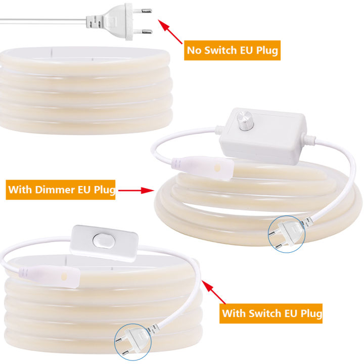 Natural/Warm Tube Light Flexible LED Waterproof Strip Neon COB Light Adjustable 220VLED Dimmer Switch Plug Kit 288 High Gloss White