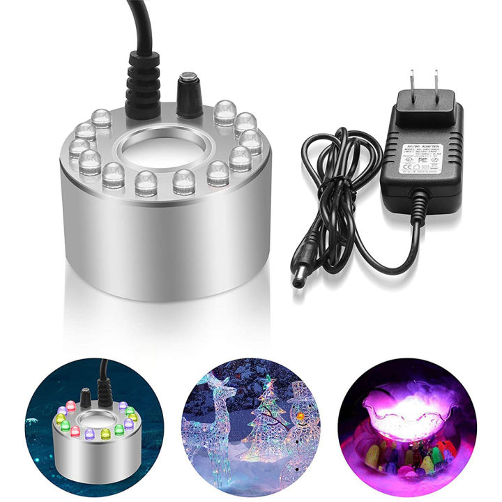 Mist Maker Mini Fog Maker 12 LED Mister Maker Fog Machine Atomizer Air Humidifier for Aquarium Water Fountain Pond Rockery Vase Birdbath Aquarium Fish Tank Daraz.lk