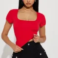 Cuelo Short Sleeve Square Neck Crop Top For Ladies. 