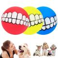 Pet Dog Squeaky Ball Play Toy Funny Smile Teeth Face Design Dog Toys for Small Medium Large Cleaning Tooth Dogs Cat Puppy Outdoor Balls Fetching Training Molar Bite Chew Squeak Sound Interactive Silicon Rubber PVC Tool Supplies. 