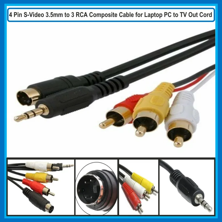 4Pin S-Video 3.5mm to 3 RCA Composite Cable for Laptop PC to TV Out Cord 5Ft