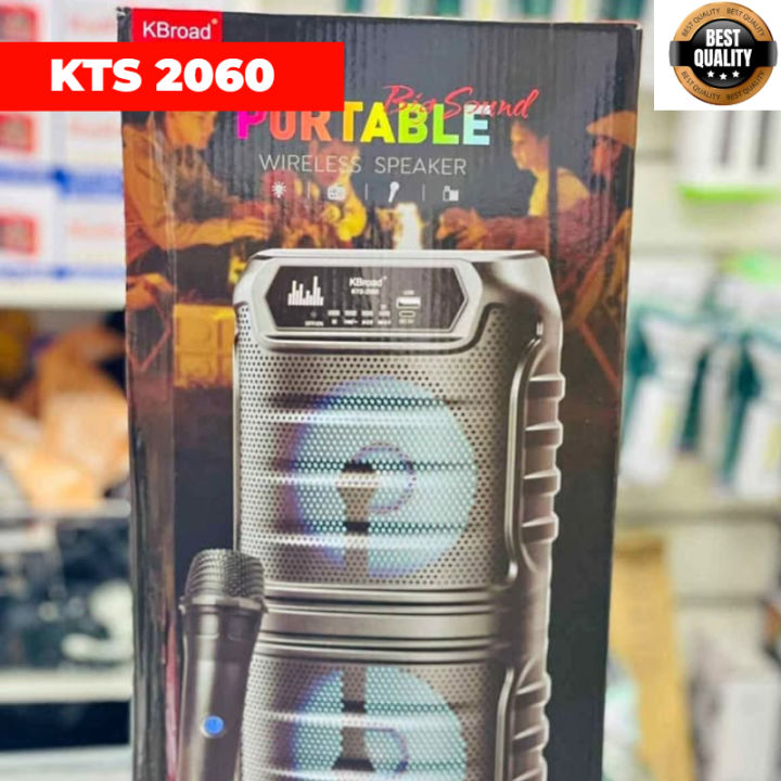 KTS 2060 Portable Bluetooth Karaoke Speaker Dual 6.5 Inch Wireless Speaker with Microphone JBL Party Box Type USB TF Card AUX FM RGB Lights Rechargeable Party Speaker JBL Style Bluetooth Speaker Party Box