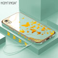 Hontinga for Redmi 7A Back Cover（Free Lanyard）Luxury 6D Plating Golden Butterfly Side Pattern Case Soft Silicone Square Mobile Cover. 