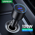 UGREEN 130W USB C Car Charger 3-Port PD 100W PD3.0/QC4.0/PPS Fast Car Charger Adapter for iPhone 14/13/12, Galaxy S22/S22 Ultra/S21/Note20, iPad, Tablet, Laptop. 