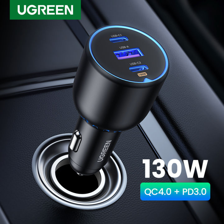 UGREEN%20130W%20USB%20C%20Car%20Charger%203-Port%20PD%20100W%20PD3.0/QC4.0/PPS%20Fast%20Car%20Charger%20Adapter%20for%20iPhone%2014/13/12,%20Galaxy%20S22/S22%20Ultra/S21/Note20,%20iPad,%20Tablet,%20Laptop%20-%20Image%202