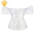 Shapewear Corset Lace Off Shoulder Corset Bodyshaper Top with Adjustable Buckles Breathable Waist Trainer for Women Overbust Corset for Slimming Shaping Floral Lace Design Tunic Shaper Top with Prints. 
