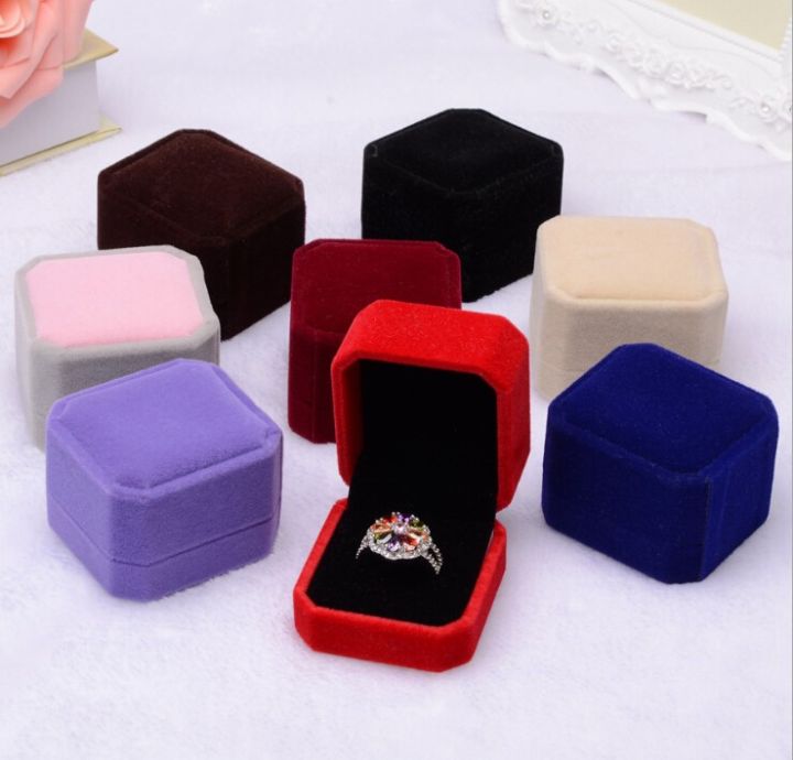 Luxury Square Velvet Ring Box Jewelry Case Storage Organizer Gift Packaging Box Portable Travel Wedding