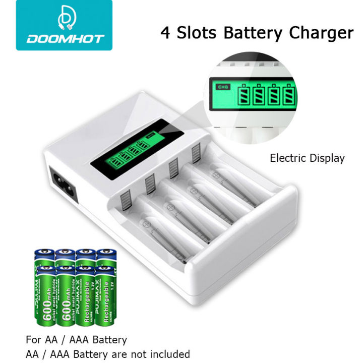 DoomHot Electric Battery Charger 4 Slots Intelligent LED Indicator USB Charger Home Battery Charger Fast Intelligent 4 Slots LCD Battery Charger Fast Charging Adapter