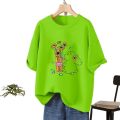 Women/Ladies / Girls Trending Fashion Korean Style Baggy / Loose-Fitting / Over-Sized Rabbit With Flowers Love Sudu Hawa Tee Cotton Fabric Tops Casual Loose Fit Office Wear T-Shirt /Tshirt/ Blouse In Mélange Red, Light Lime Green, Cream Colors In S, M, L,. 