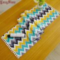 Longshow Polyester Colorful Geometric Paid Waves Table Runner With Braid Ball Trim 33x140cm. 