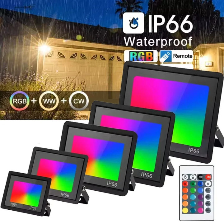 RGB LED Floodlight Reflector Outdoor Lighting AC220V 200W 150W 50W 100W IP66 Waterproof Outdoor RGB Spotlight Landscape Lighting