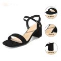 Outerwear Strap Sandals2023New Women's Shoes Black Suede Chunky Heel High Heel Sandals Women's Summer. 