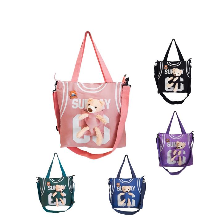 SUNDAY 66 Korean Japanese Style Cute Girl Cross body/ Tote/ Shoulder Bags36x32x8cm (L x H x W)/ Multifunctional Cute Student Class Handbag Book Women's Bag / Shoulder Bag With Pins Cards Pendant/ Large Capacity Tote Shoulder Bag for Women Teen Girls