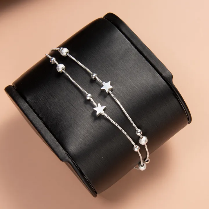 Women%20Double%20Layer%20Star%20Pendant%20Chain%20Bracelets%20Girls%20Sweet%20Charm%20Bangle%20Ladies%20Korean%20Jewellery%20Accessories%20Beads%20Bracelets%20-%20Image%202