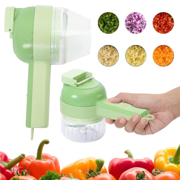 4 in 1 Portable Electric Vegetable Cutter Set,Gatling Vegetable Chopper Mini Wireless Food Processor,Garlic Chili Onion Celery Ginger Meat Garlic Chopper with Brush