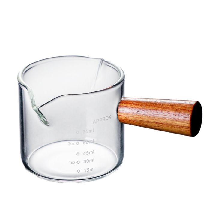 Colored Espresso Glass Double Spouts, Measuring Triple Pitcher Milk Cup with 2 Spouts Easy Install