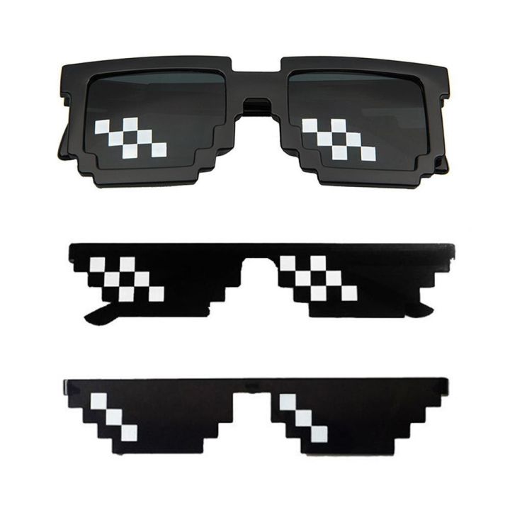 【HOT】 Funny Thug Life Sunglasses Pixel Funny Original Costumes Woman Male Vintage Pixel Black Mosaic Sunglasses Cool Funny Glasses