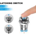 BRADOO- 5PCS 12mm Latching Push Button Switch High Round Cap, Waterproof Metal Push Button Switch with 12V/24V Blue Light. 