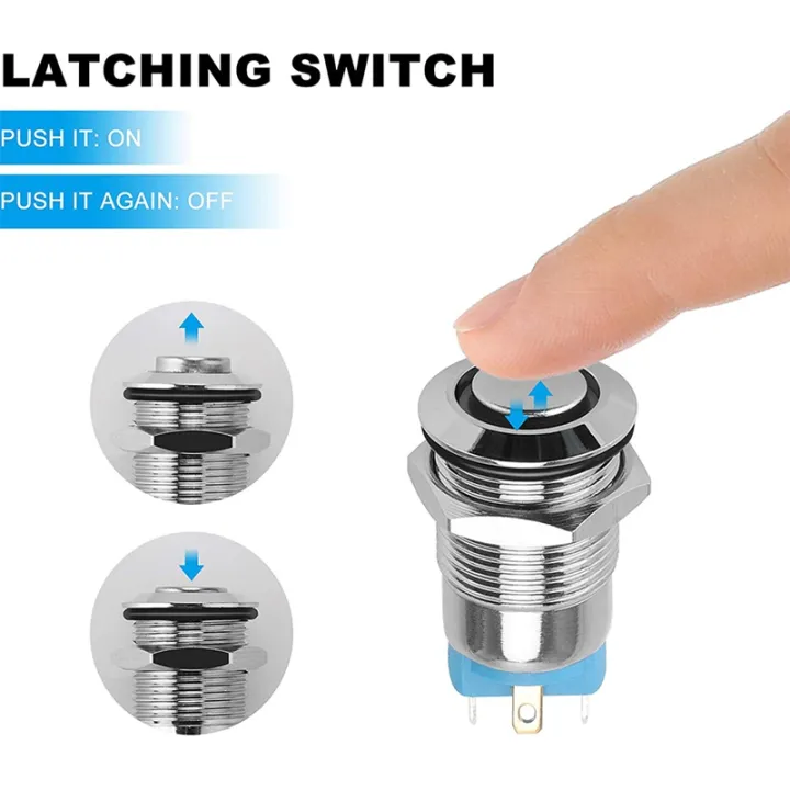 5PCS%2012mm%20Latching%20Push%20Button%20Switch%20High%20Round%20Cap,%20Waterproof%20Metal%20Push%20Button%20Switch%20with%2012V/24V%20Blue%20Light%20-%20Image%203