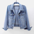 DESCENTE Women Denim Jacket Stylish Denim Jacket for Women Trendy Hip Hop Streetwear Coat with Chest Pockets Slim Fit Turn-down Collar Long Sleeve Single-breasted Design Fashionable Lady's Outerwear on Retro. 