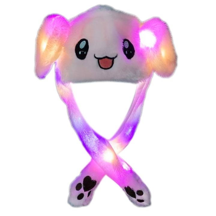 Neon Rabbit Cap (New) cartoon rabbit animal plush hat LED light up moving bunny ears ...