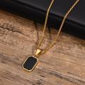 Double Layer Necklaces for Men Geometric Square Pendant Wheat Box Cuban Chain Cool Boy Collar Necklace. 