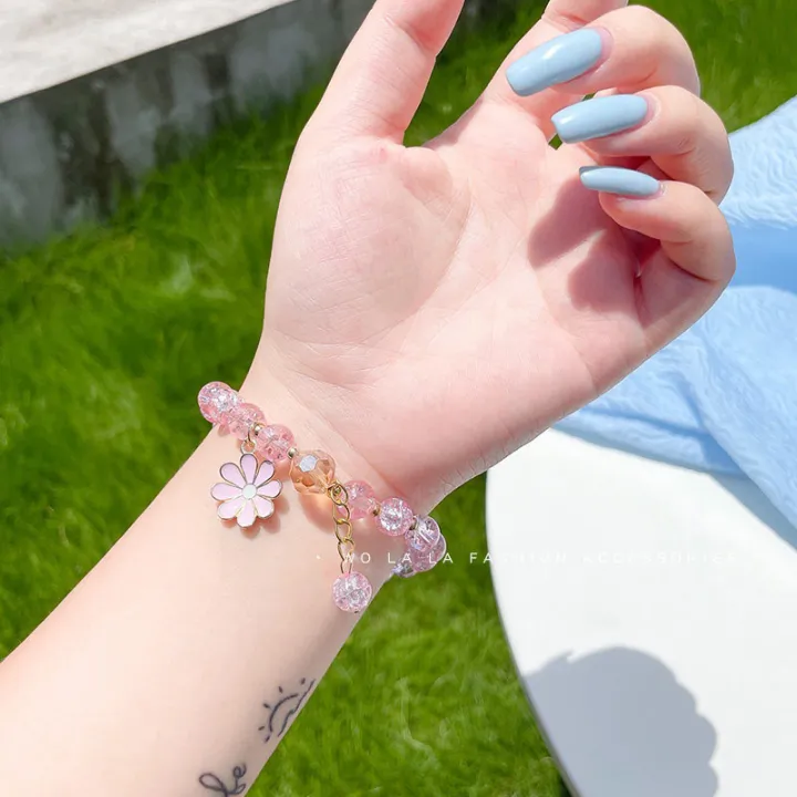 Korean%20Crystal%20Bracelet%20Pink%20Cute%20Girly%20Bracelet%20Daisy%20Gelang%20Tangan%20Perempuan%20Bracelet%20For%20Women%20Fashion%20Accessories%20Luolong%20-%20Image%203